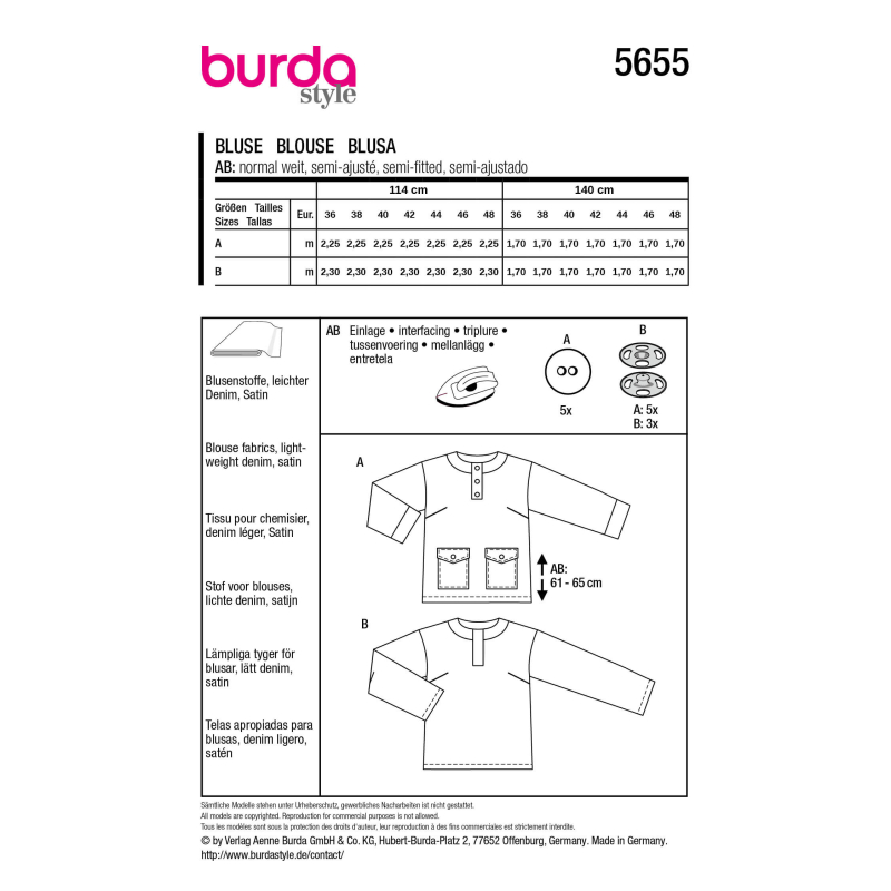 Patron Burda 5655 - Chemisier femme...