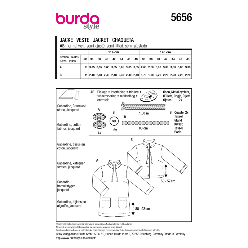 Patron Burda 5656 - Parka et blouson...