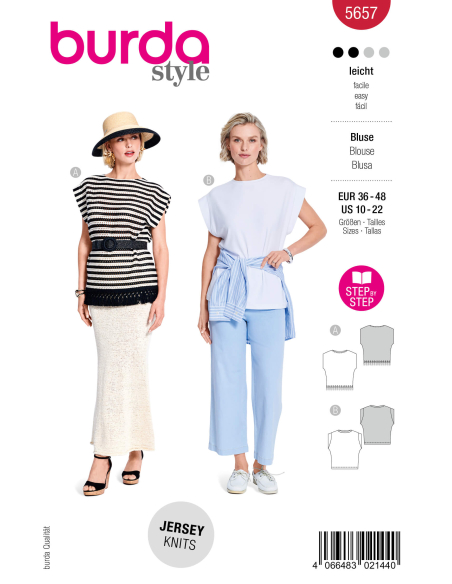 Patron Burda 5657 - T-shirt femme et top à manches volantées