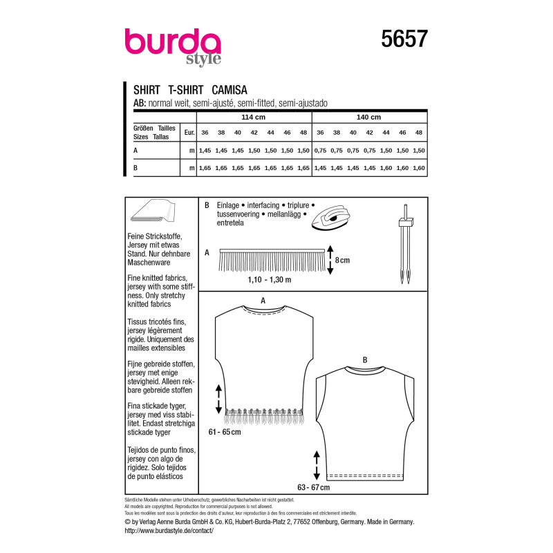 Patron Burda 5657 - T-shirt femme et...