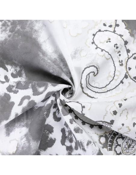 Twill 100% viscose – Cachemire gris et doré fond blanc
