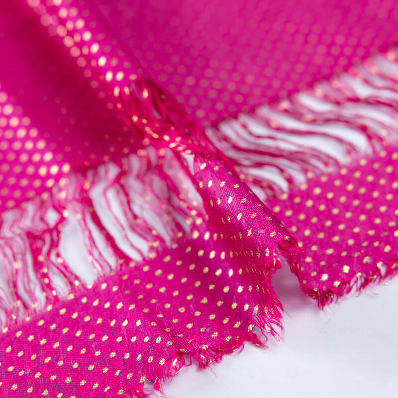 Panneau voile 100% viscose – Pois dorés fuchsia