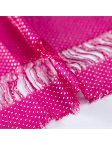 Panneau voile 100% viscose – Pois dorés fuchsia