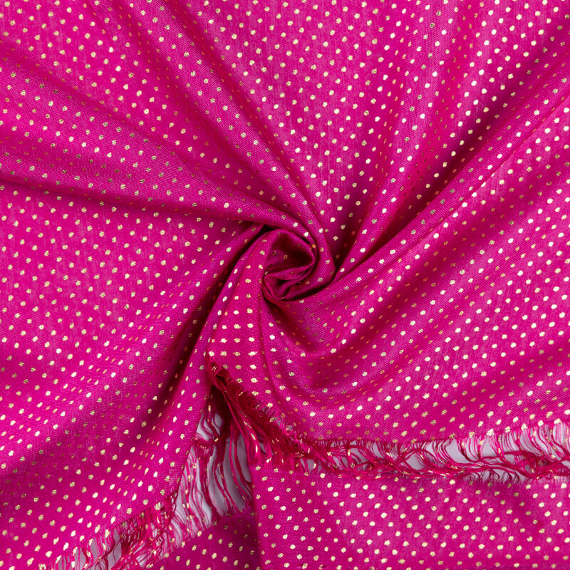 Panneau voile 100% viscose – Pois dorés fuchsia