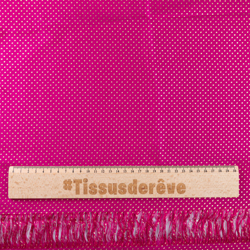 Panneau voile 100% viscose – Pois dorés fuchsia