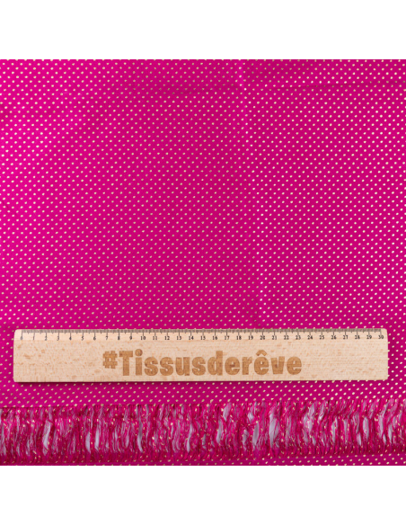 Panneau voile 100% viscose – Pois dorés fuchsia