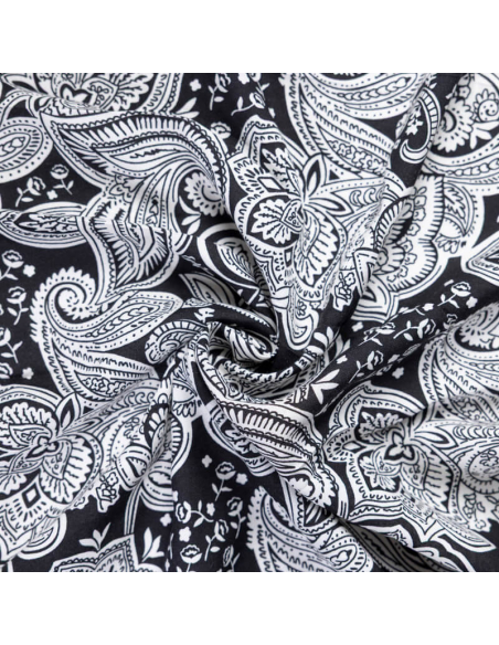 Étoffe 100% viscose – Cachemire noir & blanc