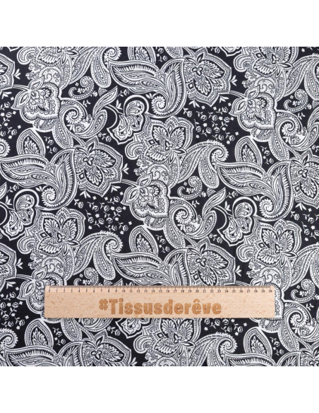 Étoffe 100% viscose – Cachemire noir & blanc