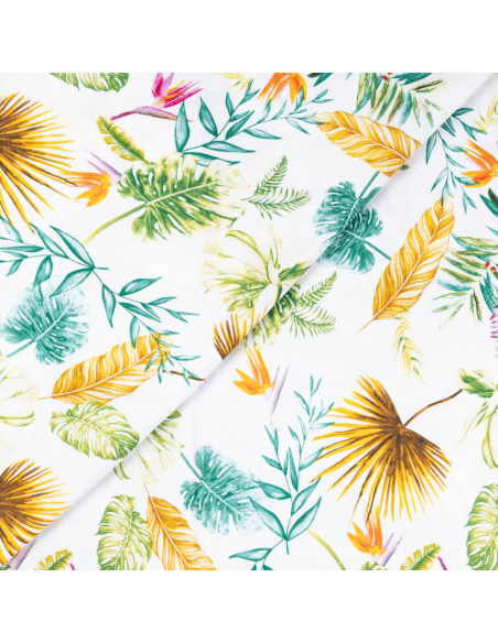 Étoffe 100% viscose – Feuillage tropical aquarelle