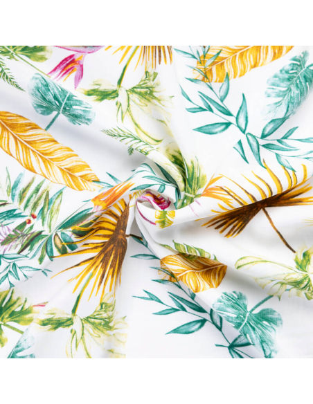 Étoffe 100% viscose – Feuillage tropical aquarelle