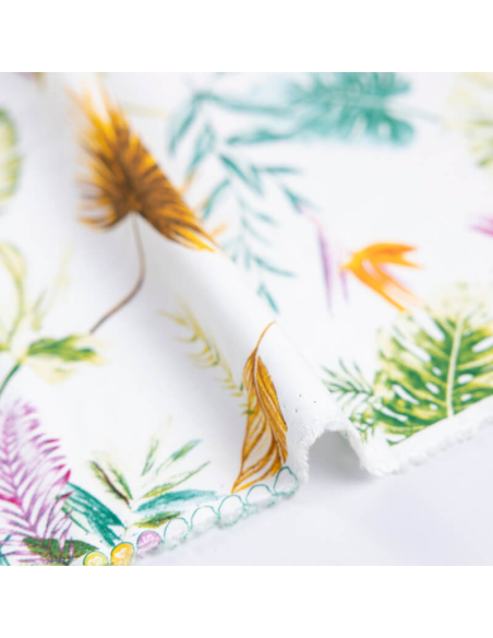 Étoffe 100% viscose – Feuillage tropical aquarelle