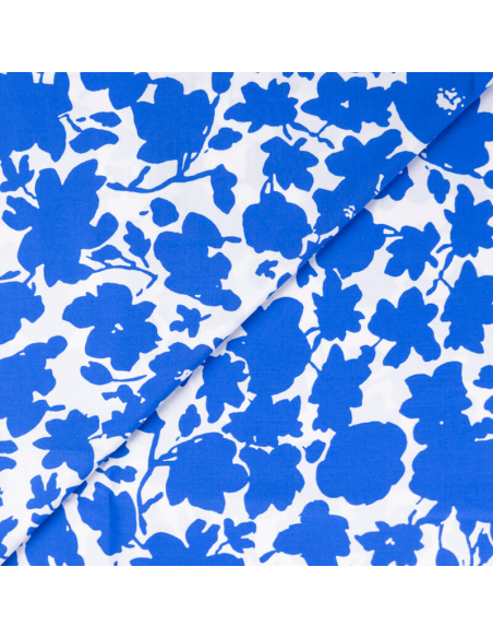 Étoffe 100% viscose – Fleurs silhouettes bleues