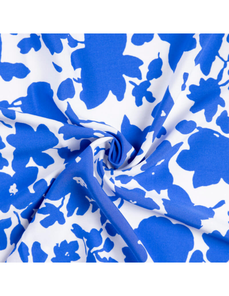 Étoffe 100% viscose – Fleurs silhouettes bleues