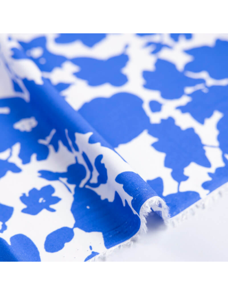 Étoffe 100% viscose – Fleurs silhouettes bleues