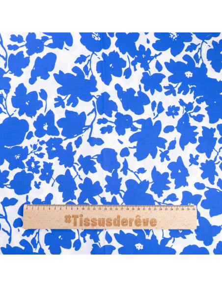 Étoffe 100% viscose – Fleurs silhouettes bleues