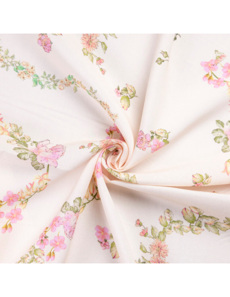 Étoffe 100% viscose – Guirlande florale rose