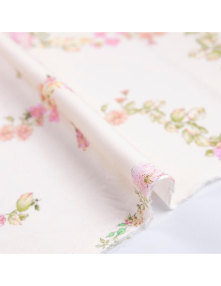 Étoffe 100% viscose – Guirlande florale rose