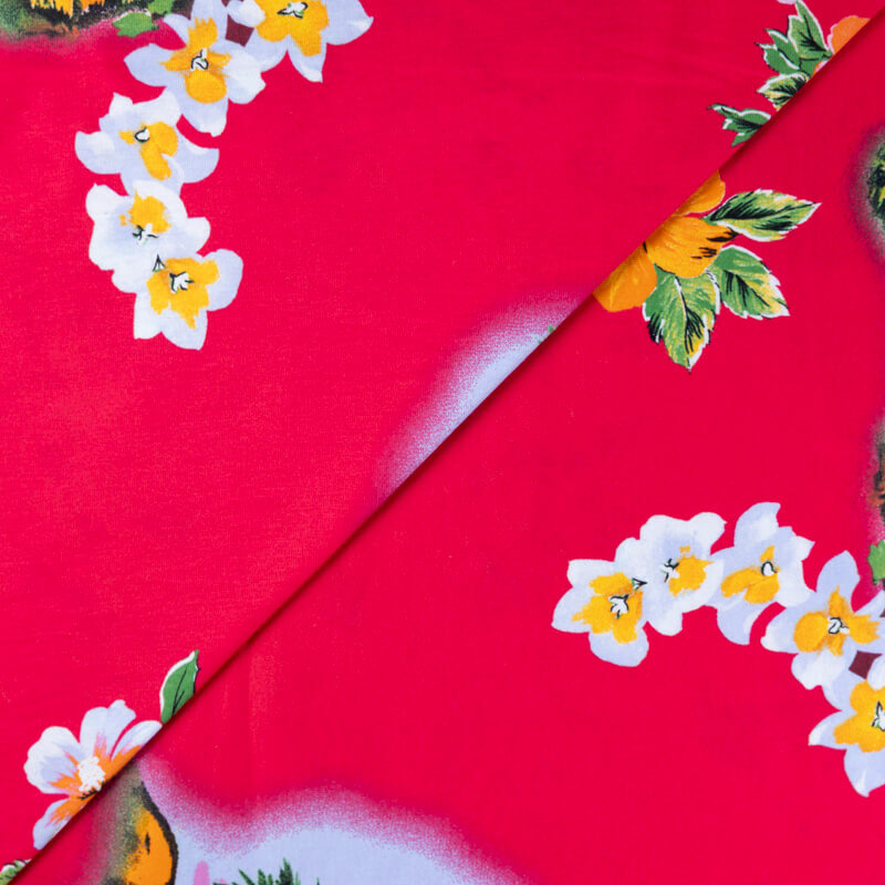 Jersey 100% coton – Île tropicale rose