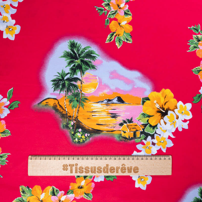 Jersey 100% coton – Île tropicale rose