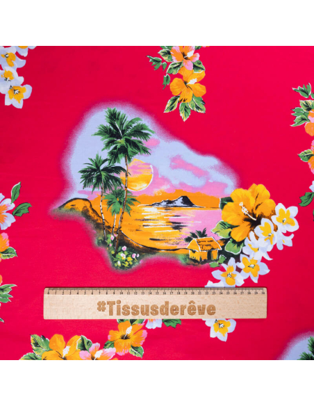 Jersey 100% coton – Île tropicale rose