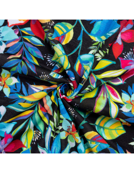 Jersey imprimé – Fleurs tropicales multicolores