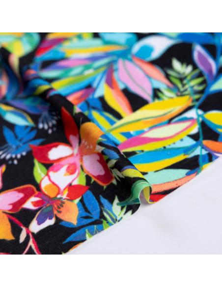 Jersey imprimé – Fleurs tropicales multicolores