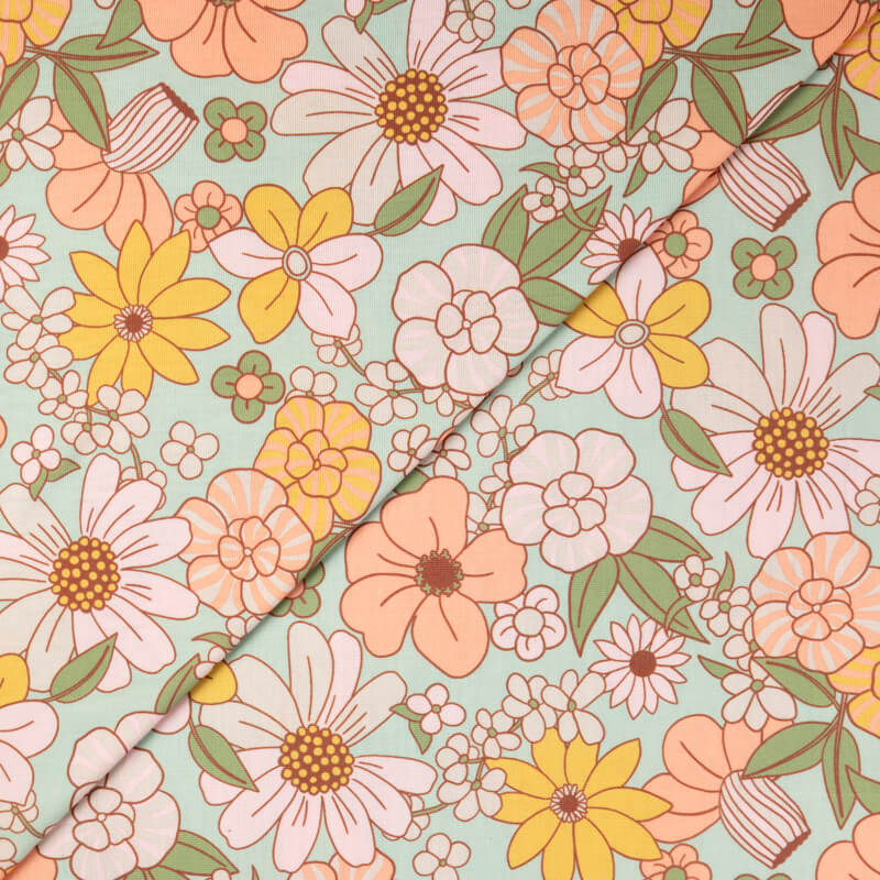 Jersey imprimé – Fleurs rétro pastel