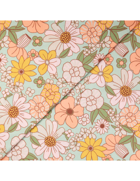 Jersey imprimé – Fleurs rétro pastel
