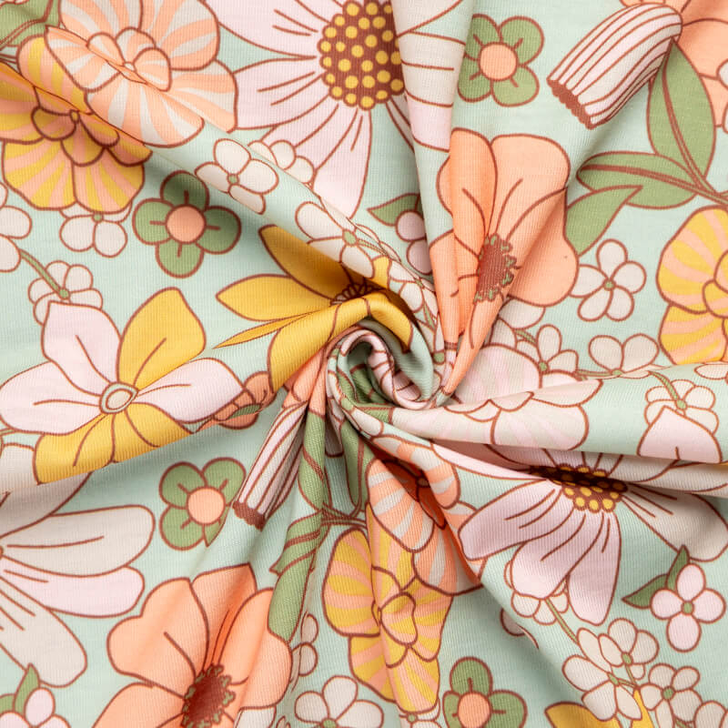 Jersey imprimé – Fleurs rétro pastel