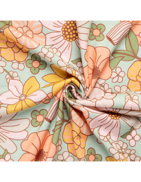 Jersey imprimé – Fleurs rétro pastel