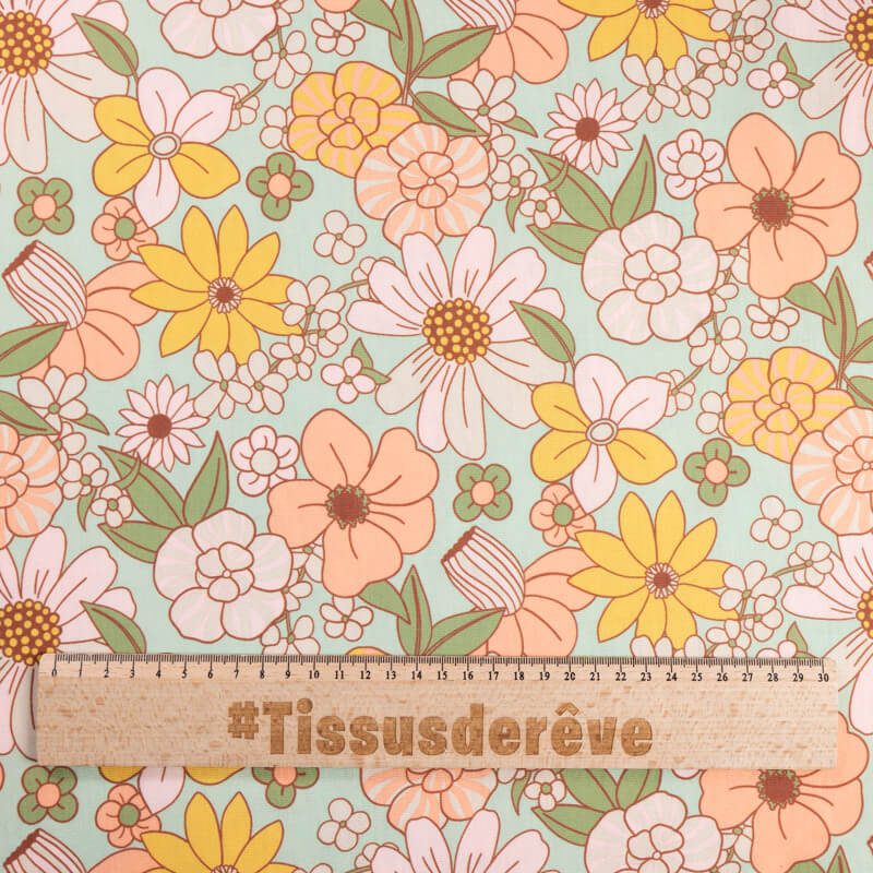 Jersey imprimé – Fleurs rétro pastel