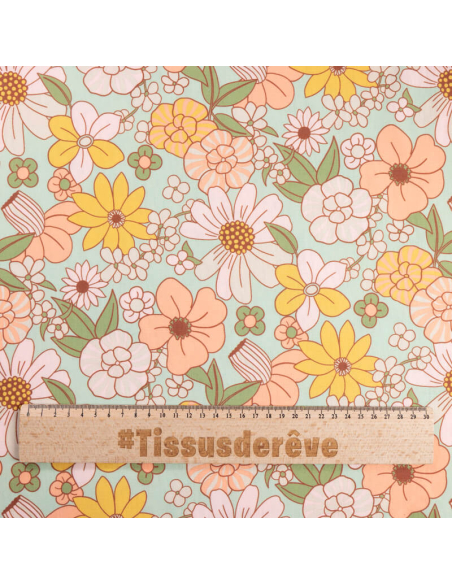 Jersey imprimé – Fleurs rétro pastel