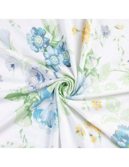 Jersey viscose & élasthanne - Fleurs bleues romantiques