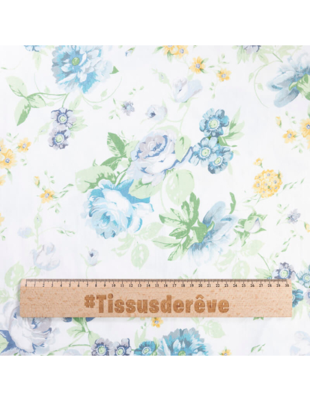 Jersey viscose & élasthanne - Fleurs bleues romantiques