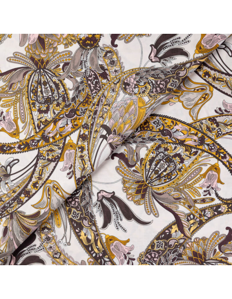 Popeline 100% coton – Cachemire floral ocre