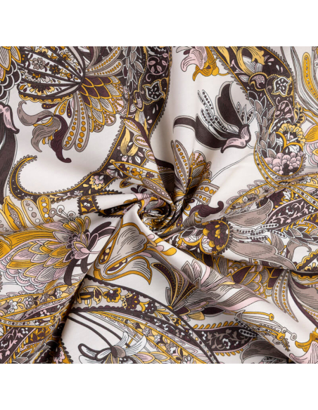 Popeline 100% coton – Cachemire floral ocre