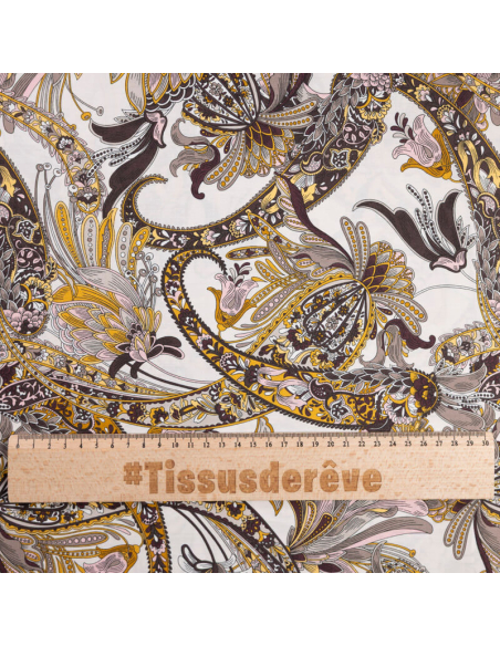 Popeline 100% coton – Cachemire floral ocre