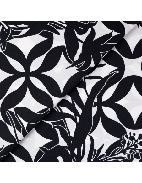 Popeline 100% coton – Feuillage graphique noir & blanc