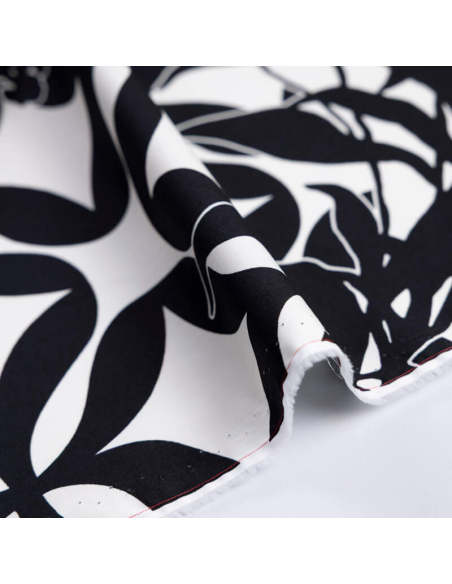 Popeline 100% coton – Feuillage graphique noir & blanc