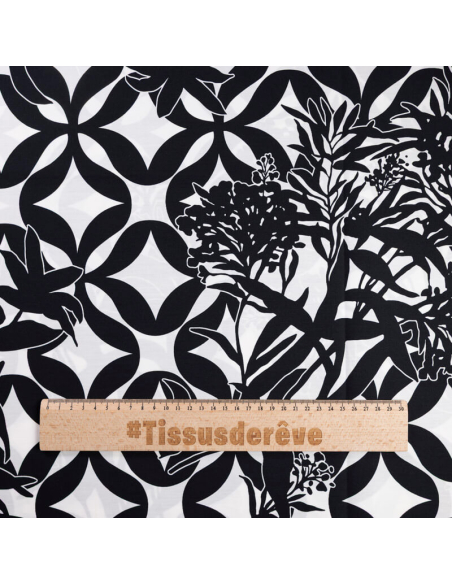 Popeline 100% coton – Feuillage graphique noir & blanc