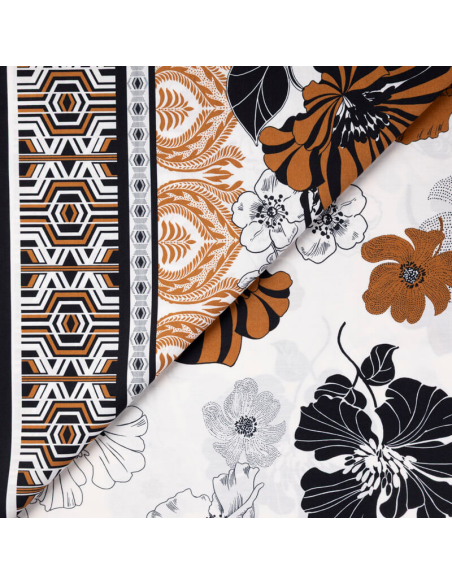 Popeline 100% coton – Fleurs géométriques terracotta