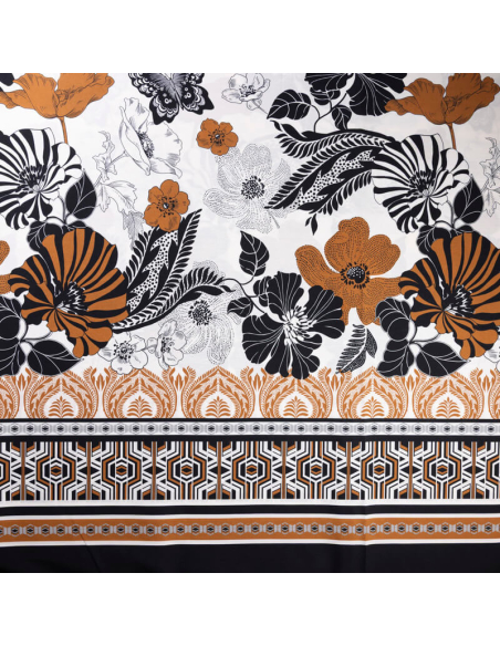 Popeline 100% coton – Fleurs géométriques terracotta