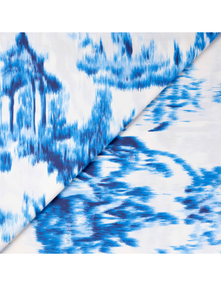 Popeline 100% coton – Jardin japonais bleu
