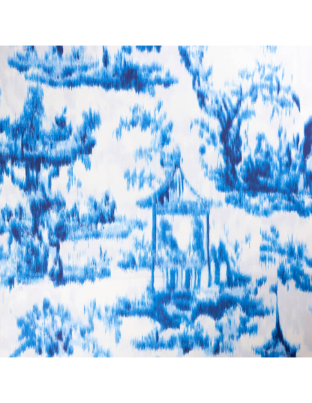 Popeline 100% coton – Jardin japonais bleu