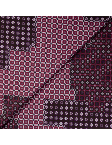Popeline 100% coton – Patchwork géométrique bordeaux