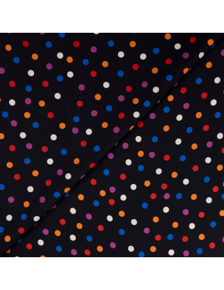 Crêpe imprimé - Pois multicolores fond noir