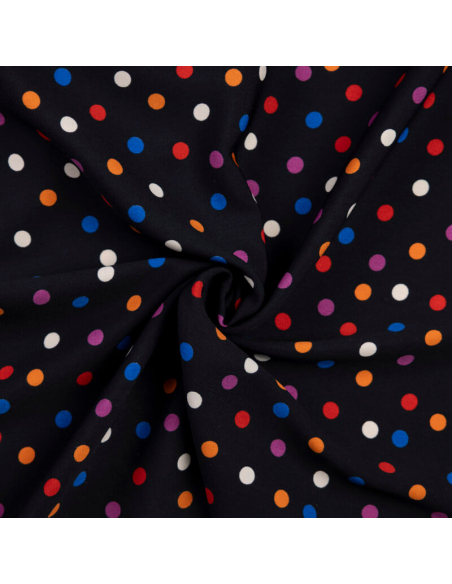Crêpe imprimé - Pois multicolores fond noir