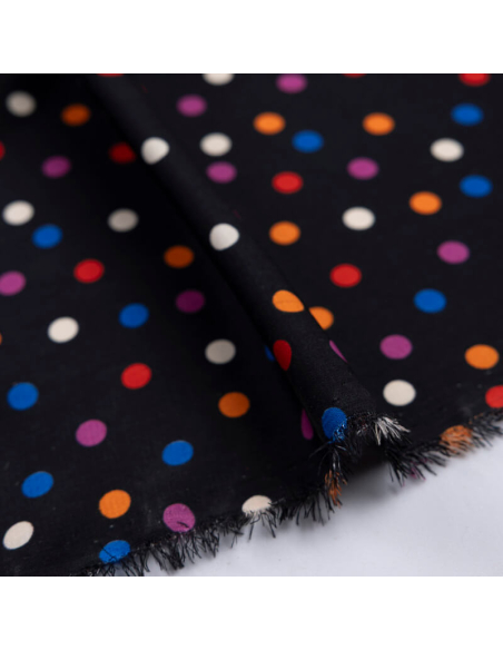 Crêpe imprimé - Pois multicolores fond noir