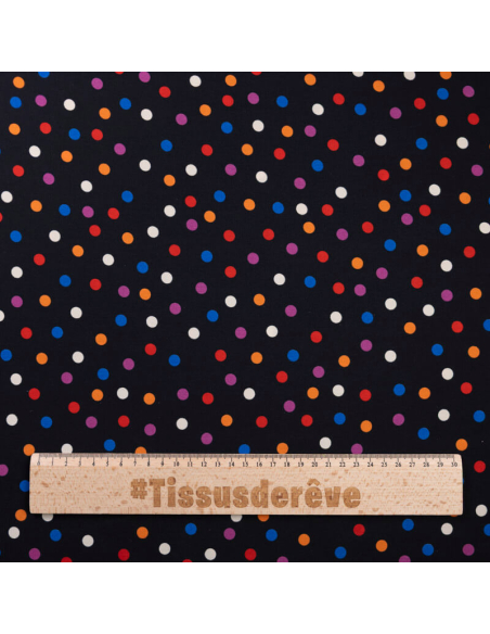 Crêpe imprimé - Pois multicolores fond noir