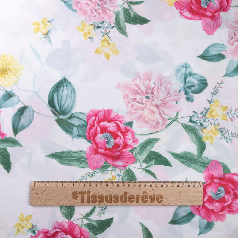 Crêpe imprimé - Fleurs roses et...